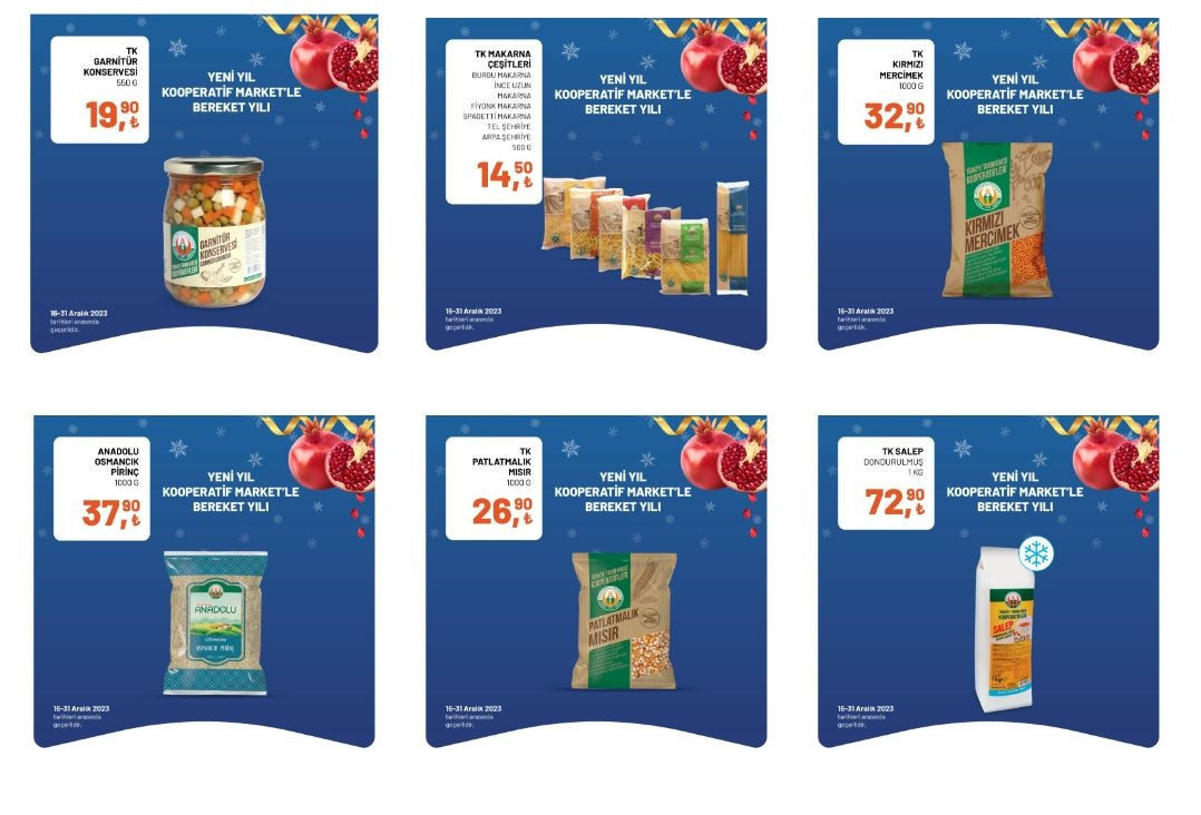 Tarım Kredi marketleri 19-31 Aralık indirimli ürünler listesi Tarım Kredi Kataloğu’nda şarküteri, temizlik ürünleri, kahvaltılık malzemeler, içecek çeşitleri satışa çıkıyor