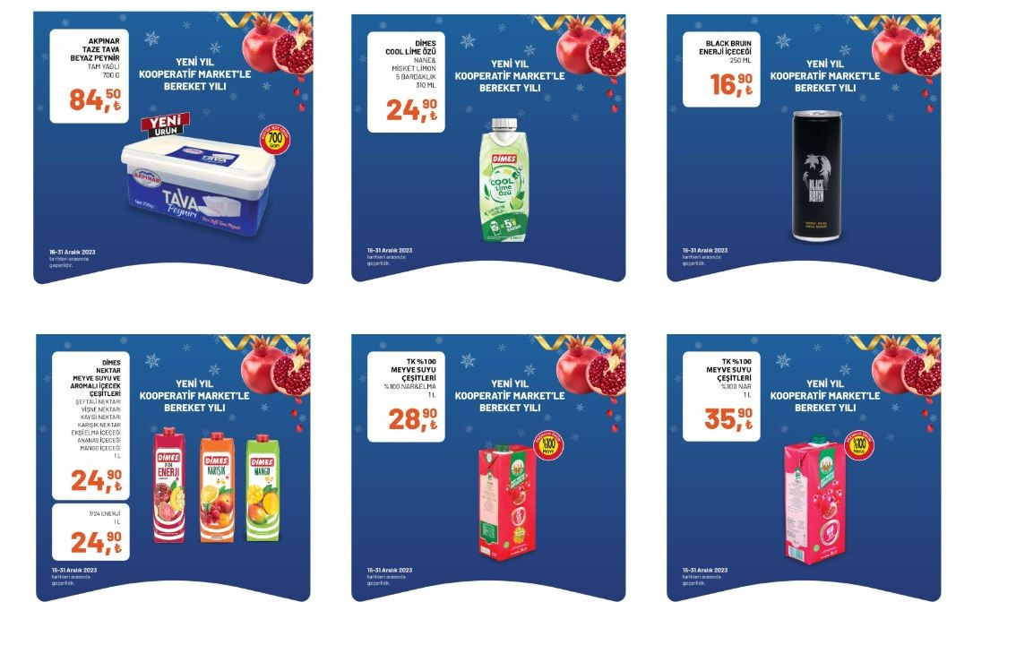 Tarım Kredi marketleri 19-31 Aralık indirimli ürünler listesi Tarım Kredi Kataloğu’nda şarküteri, temizlik ürünleri, kahvaltılık malzemeler, içecek çeşitleri satışa çıkıyor