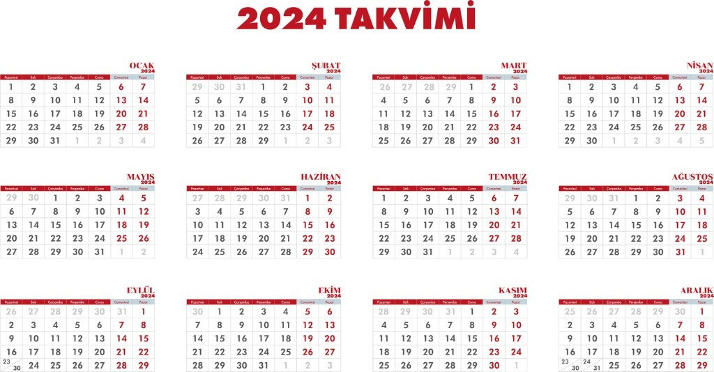 2024 RESMİ TATİL GÜNLERİ TAKVİMİ
