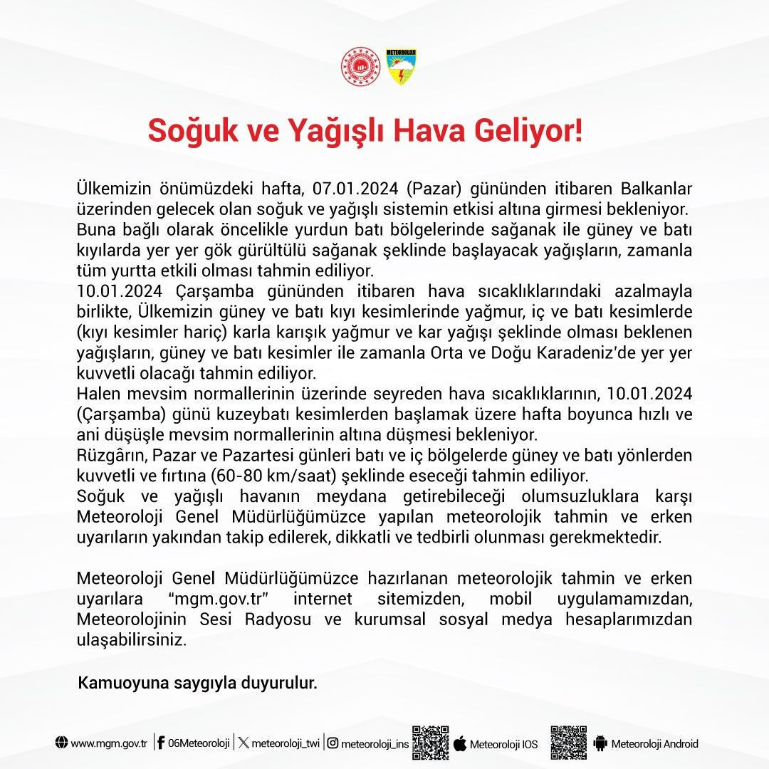 BİR UYARI DA METEOROLOJİDEN...