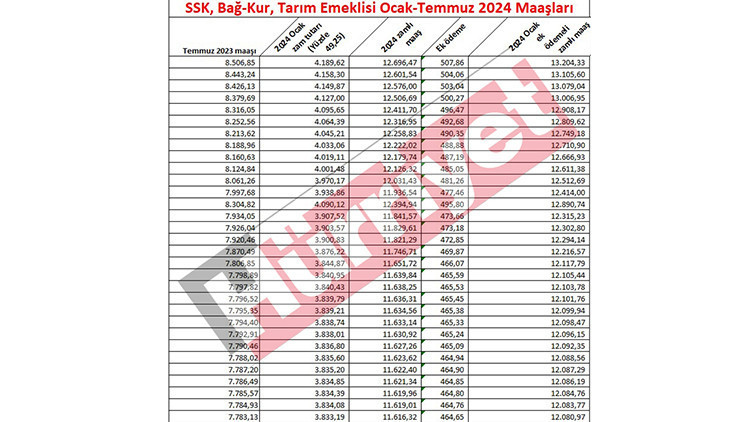 EMEKLİ MAAŞ ZAMMI 2024 HESAPLAMA TABLOSU (YENİ MAAŞLAR) |  TBMMde kabul edildi 7.500 TL alan emekli maaşı ne kadara çıktı Yüzde 49,25lik zamla SSK, Bağkur emekli maaşları ne kadar oldu  İşte kalem kalem yeni emekli maaşları