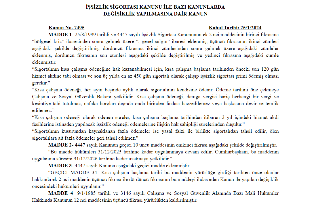 İşsizlik Sigortası Kanunu ile Bazı Kanunlarda Değişiklik Yapılmasına Dair Kanun Resmi Gazete’de
