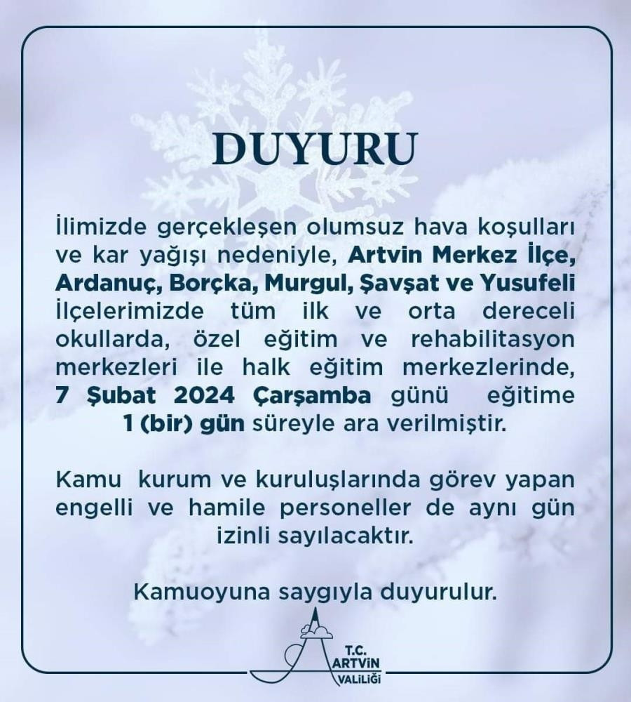 ARTVİNDE OKULLAR TATİL Mİ