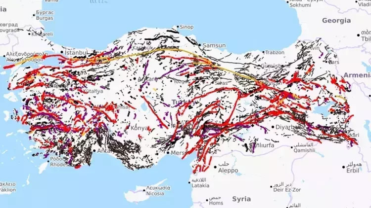 MTA DİRİ FAY HARİTASINA GÖRE BİRİNCİ DERECE RİSKLİ BÖLGELER