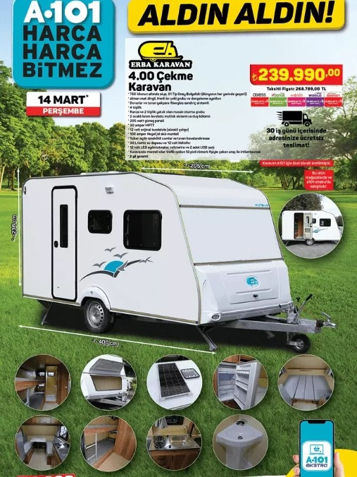 A101 14 MART 2024 KATALOĞU SATIŞTA A101de bu hafta neler var A101 4.00 Çekme Karavan, Elektrikli Moped getiriyor...