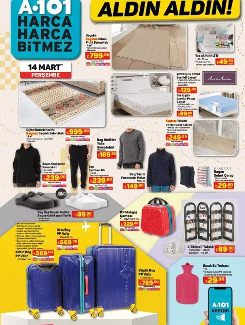 A101 14 MART 2024 KATALOĞU SATIŞTA A101de bu hafta neler var A101 4.00 Çekme Karavan, Elektrikli Moped getiriyor...