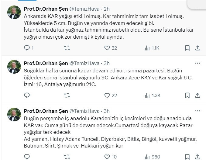 PROF. DR. ŞENDEN YAĞMUR VE KAR UYARISI