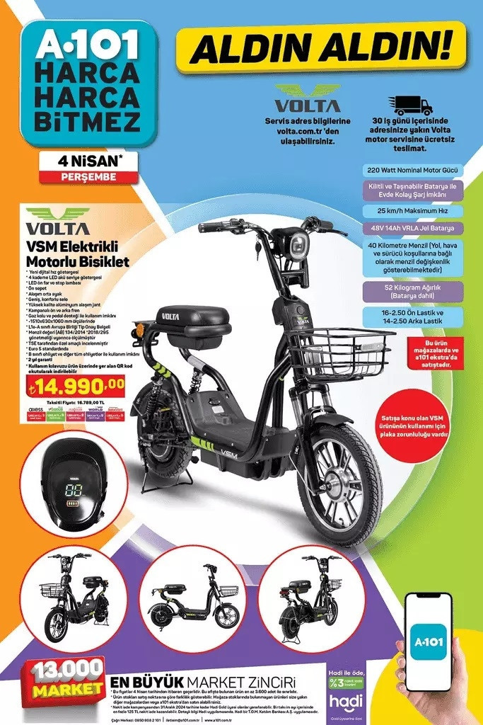 A101 aktüel 4 Nisan 2024 kataloğu SATIŞTA A101de bu hafta neler var A101 Elektrikli Motorlu Bisiklet getiriyor...