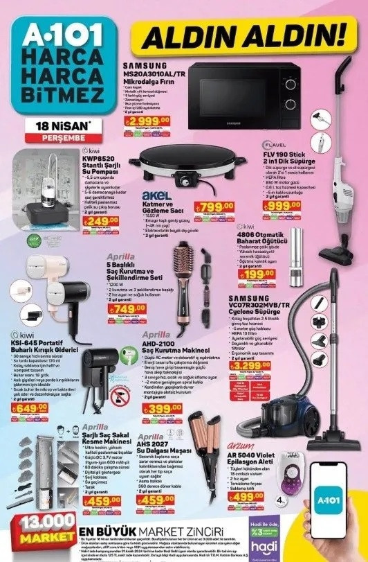 SATIŞTA A101 aktüel 18 Nisan 2024 indirimli ürünler kataloğu 🛒📌A101de bu hafta neler var A101 bu hafta Maxi Scooter, Epilasyon Cihazı getiriyor