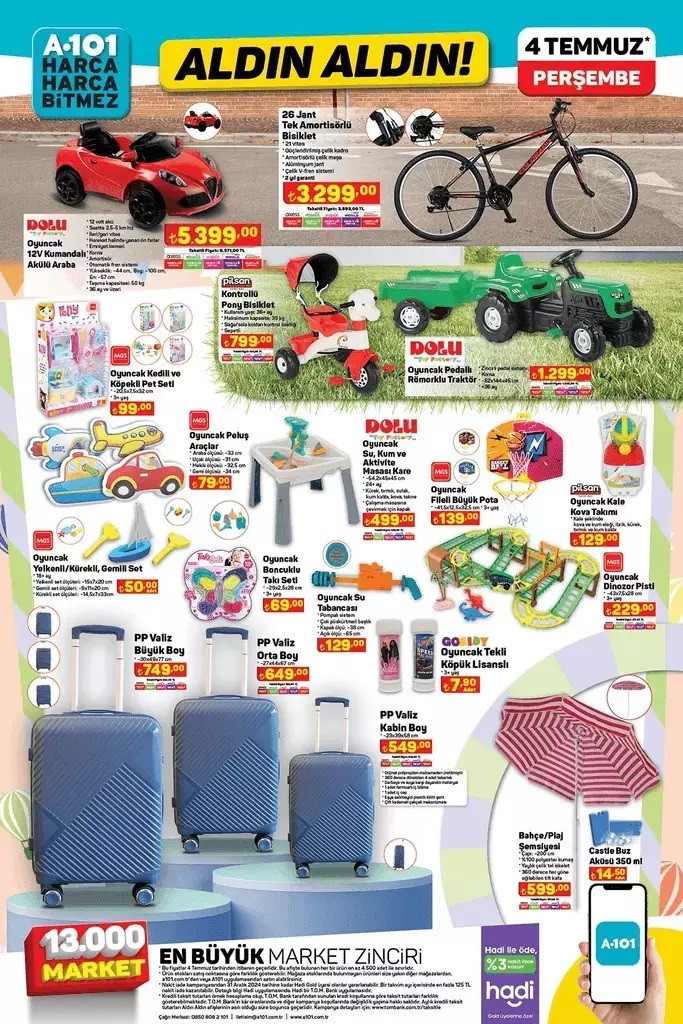 SATIŞTA A101 4 TEMMUZ 2024 KATALOĞU- İNDİRİMLİ ÜRÜNLER 🛒📌|| A101de bu hafta neler var A101 bu hafta Akülü Araba, Amortisörlü Bisiklet getiriyor...