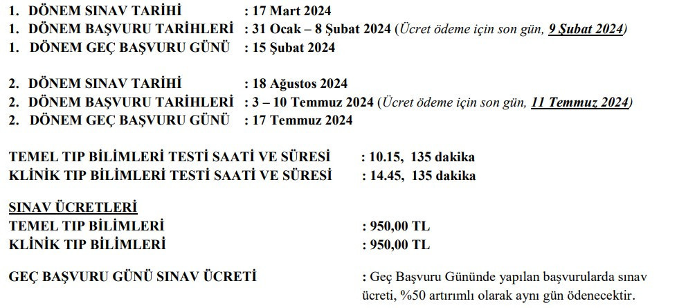 TUS NE ZAMAN 2024 TUS 2. dönem sınav tarihleri ve oturum saatleri TUS NE ZAMAN 2024 TUS 2. dönem sınav tarihleri ve oturum saatleri