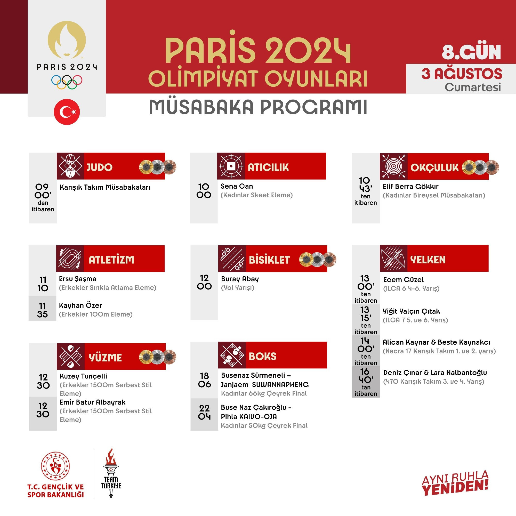 8. GÜN OLİMPİYAT PROGRAMI 3 AĞUSTOS 2024