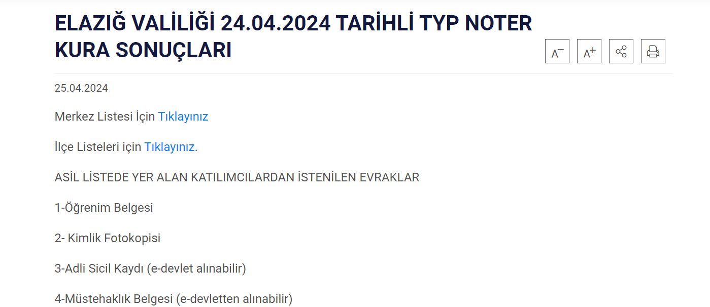 ELAZIĞ TYP KURA SONUÇLARI 2024
