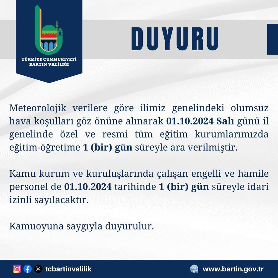 BARTINDA OKULLAR TATİL Mİ