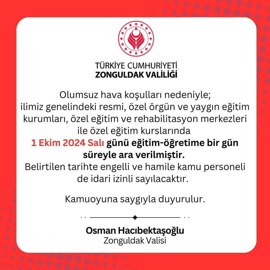ZONGULDAK OKULLAR TATİL Mİ