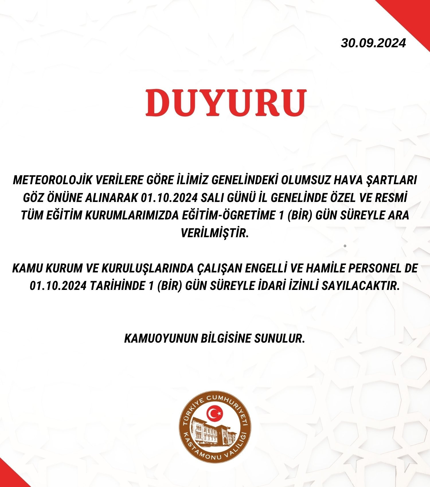 KASTAMONUDA OKULLAR TATİL Mİ