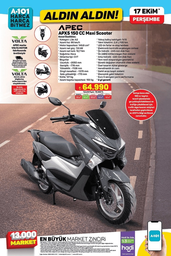 BUGÜN SATIŞTA A101 17 EKİM 2024 KATALOĞU || A101de bu hafta neler var A101 aktüel 150 CC Maxi Scooter, Belçika Waffle Makinesi getiriyor...