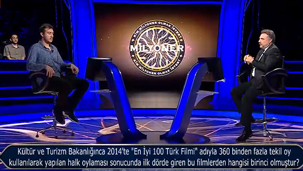 Kim Milyoner Olmak İster 1 milyon TLlik soru ve cevabı: 2014te En iyi 100 Türk Filmi adıyla 360 binden fazla tekil oy kullanılarak yapılan halk oylaması sonucunda ilk dörde giren bu filmlerden hangisi birinci olmuştur İşte doğru cevap