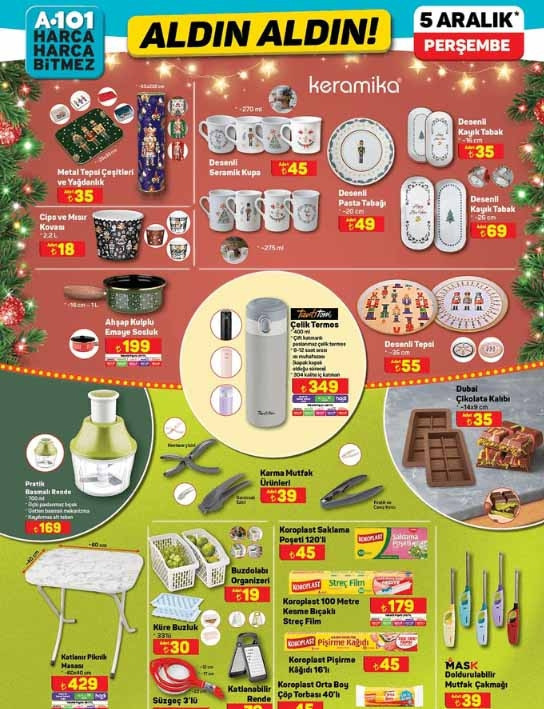 SATIŞTA A101 ALDIN ALDIN KATALOĞU VE FİYAT LİSTESİ 5 ARALIK ||  A101de bu hafta neler var, hangi ürünler indirimli Yılbaşı ağacı ve süsleri, portatif buharlı ütü, katı meyve sıkacağı A101de