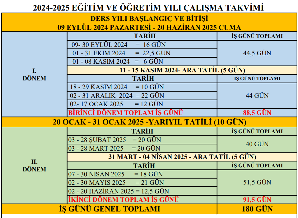 YARIYIL (ON BEŞ) TATİLİ NE ZAMAN