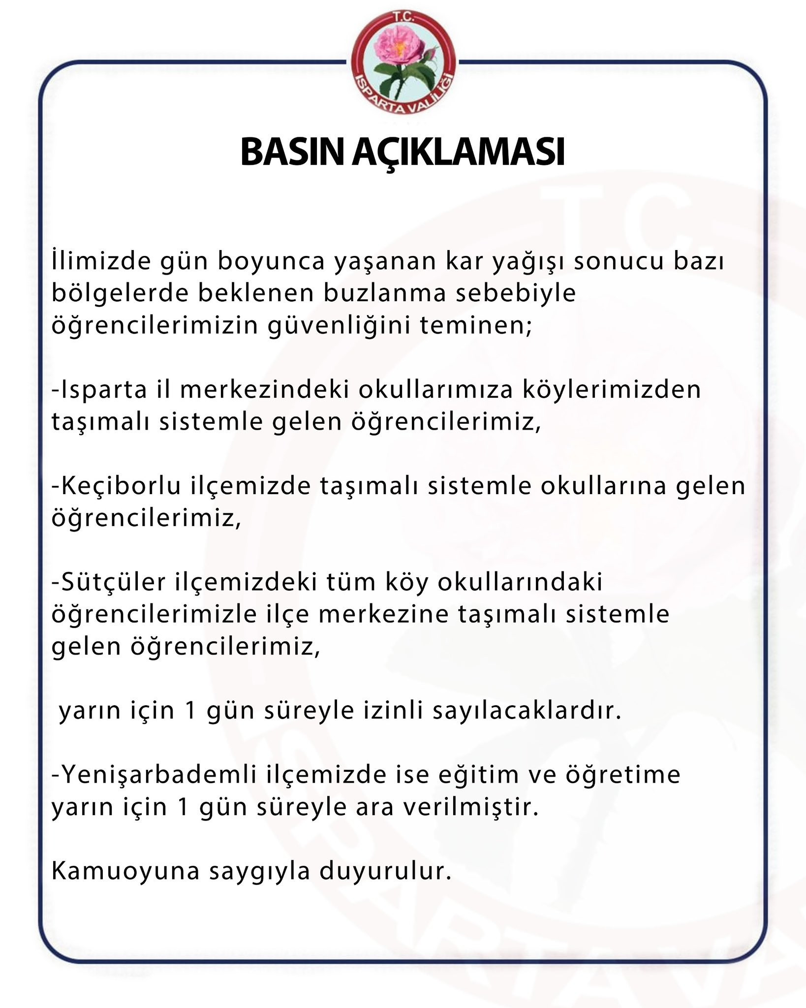 BUGÜN OKULLAR TATİL Mİ