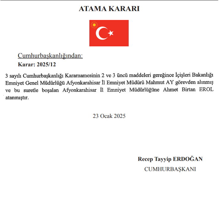 AFYONKARAHİSAR EMNİYET MÜDÜRÜ DEĞİŞTİ