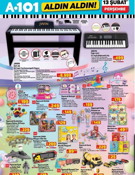 A101 13 ŞUBAT AKTÜEL KATALOĞU (RAFLARA GELDİ) || A101de bu hafta neler var, Perşembe günü hangi ürünler indirimli 88 tuşlu piyano ile Islak/kuru süpürge ve zemin temizleyici A101de