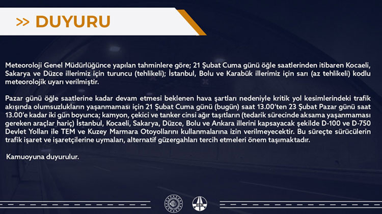 KGM KAPALI YOLLAR ŞUBAT 2025 || 21-22-23 ŞUBAT HANGİ YOLLAR TRAFİĞE KAPALI, NE ZAMAN AÇILACAK