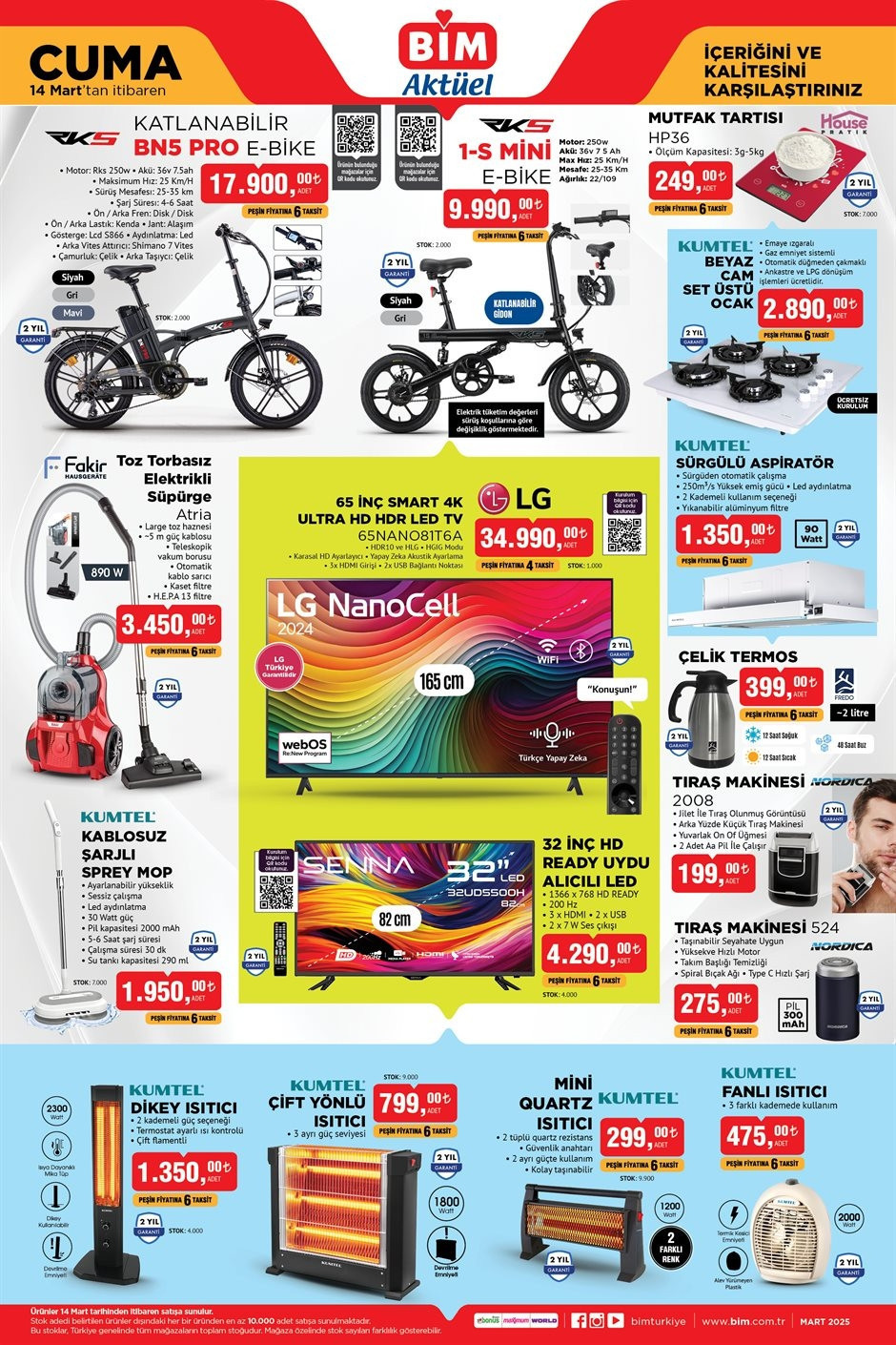 SATIŞTA BİM AKTÜEL 14 MART 2025 KATALOĞU - İNDİRİMLİ ÜRÜNLER 📌🛒 || Bimde bu hafta cuma neler var BİM aktüel Çapa Makinesi, Mini E-Bike, Toz Torbasız Elektrikli Süpürge getiriyor...