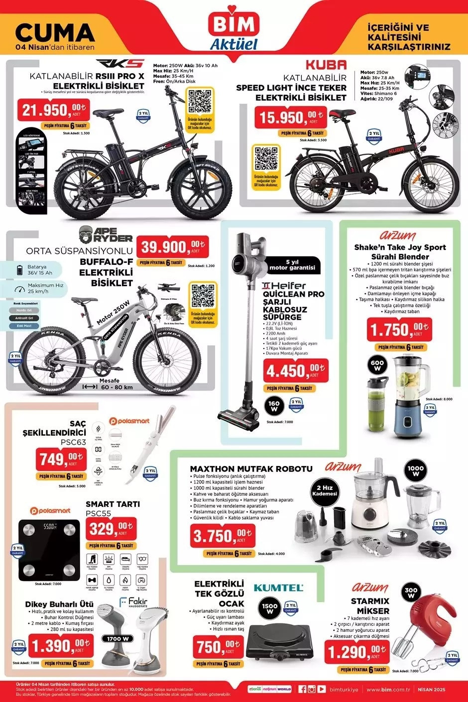 RAFLARA GELDİ BİM AKTÜEL 4 NİSAN KATALOĞU 2025 - YENİ İNDİRİMLİ ÜRÜNLER 🛒📌|| Bimde bu hafta cuma neler var Bim aktüel Elektrikli Bisiklet, Mutfak Robotu, Şarjlı Kablosuz Süpürge satışta