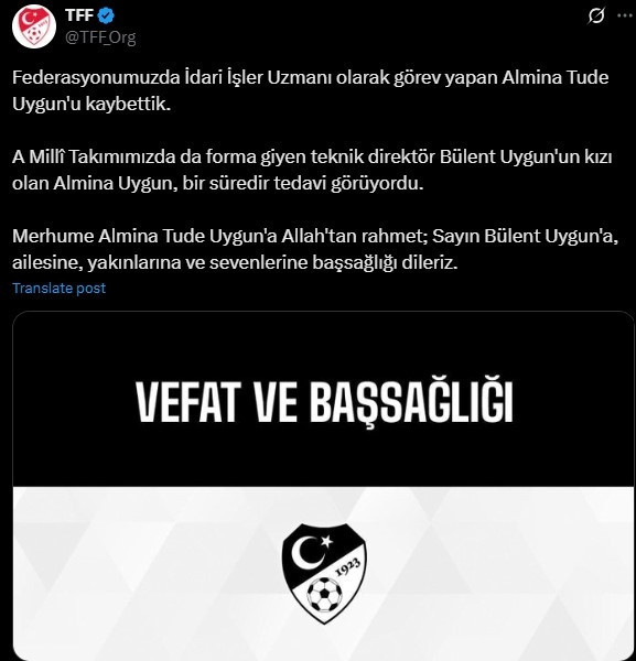 TFFDEN BAŞSAĞLIĞI MESAJI