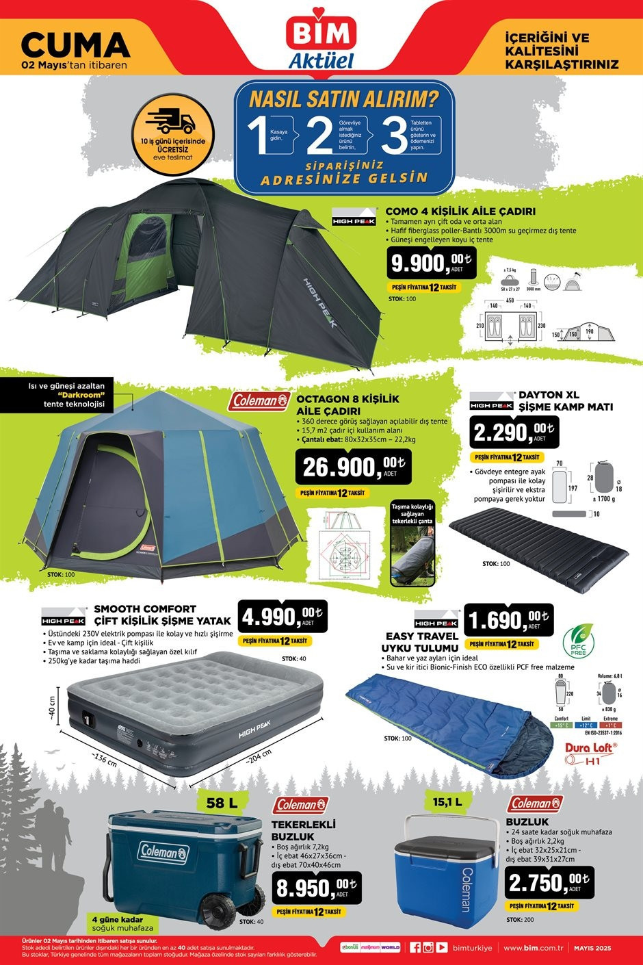 RAFLARA GELDİ BİM AKTÜEL 2 MAYIS 2025 İNDİRİMLİ ÜRÜNLER KATALOĞU || Bimde bu hafta cuma neler var 2 Mayıs bim aktüel Kamp Malzemeleri ve Aile Boyu Çadır satışa çıktı