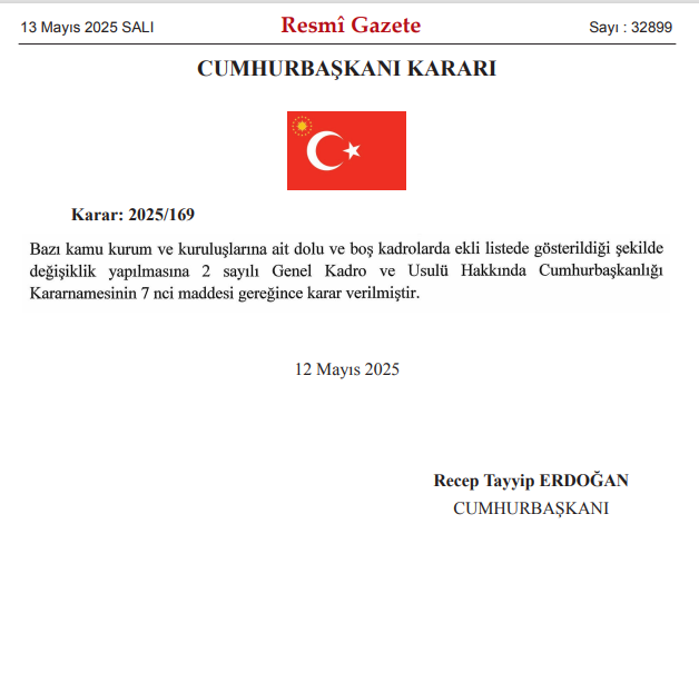 13 MAYIS 2025 RESMİ GAZETE KARARLARI