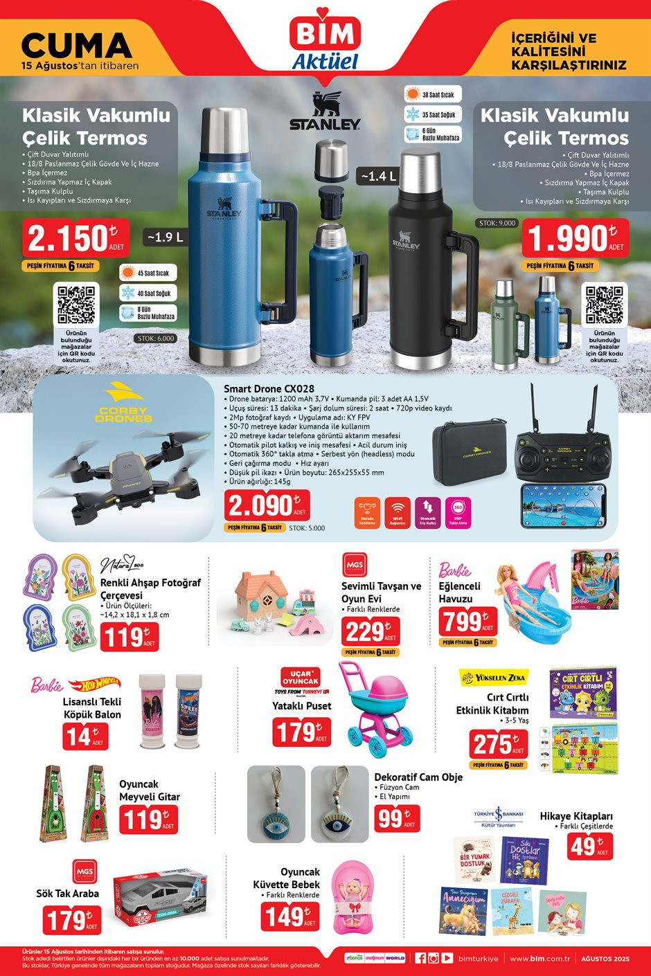 BİM STANLEY TERMOS SATIŞTA 15 AĞUSTOS BİM KATALOĞU 2025 - İNDİRİMLİ ÜRÜNLER BROŞÜRÜ || Bimde bu hafta cuma neler var, neler geliyor Bim afişi Stanley Vakumlu Çelik Termos, Katlanır Bebek Banyo Seti getiriyor