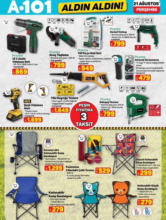 A101 AFİŞİ 21 AĞUSTOS 2025 - HAFTANIN ÜRÜNLERİ RAFLARA GELİYOR || A101 Aldın Aldın aktüel indirim kataloğu ile bu hafta neler geliyor A101 broşürü kamp sandalyesi, trambolin, overlok makinesi getiriyor...