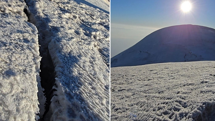 Ağrı Dağı'nın zirvesinde buzul çatlakları ilk kez detaylı şekilde görüntülendi! 'Endişe verici durum'