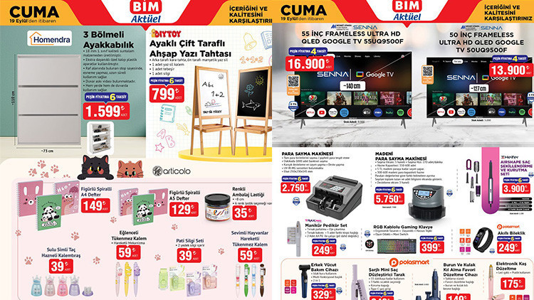 SATIŞA ÇIKTI BİM İNDİRİMLİ ÜRÜNLER AFİŞİ 19 EYLÜL 2025 KATALOĞU 🔴🛒 (RAFLARDA) || Bimde bu hafta cuma neler var Bim aktüel broşürü Para Sayma Makinesi, Kuklalı Keçeli Kitaplar, Ayaklı Çift Taraflı Ahşap Yazı Tahtası satışta