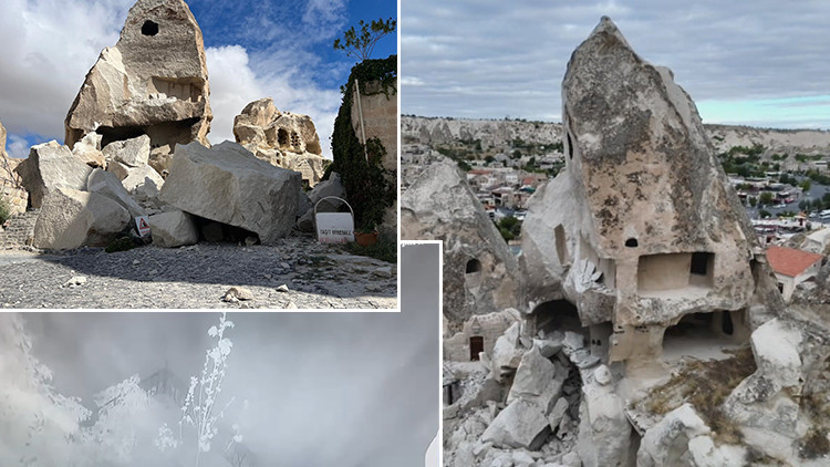 Kapadokya’da peribacasının bir kısmı yıkıldı