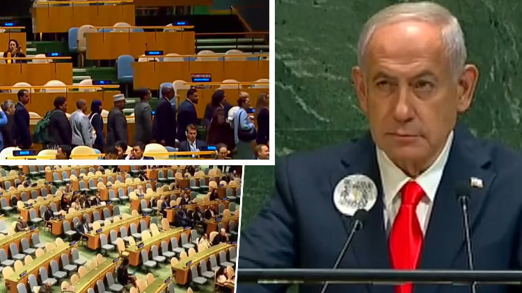 İsrail Başbakanı Netanyahu kürsüye geldi: BM salonunu terk ettiler