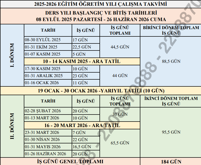 ARA TATİL NE ZAMAN 2025-2026