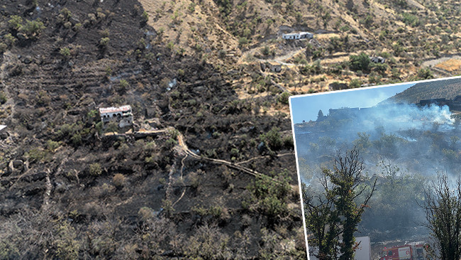 Patlıcan ve biber közlerken dağdaki otluk araziyi yaktı