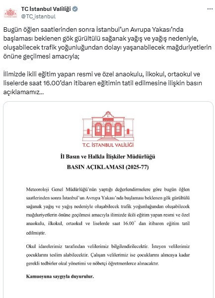 İSTANBULDA OKULLAR TATİL OLDU