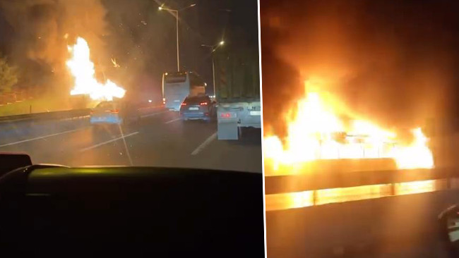 Kemerburgaz yolunda İETT otobüsünde yangın çıktı