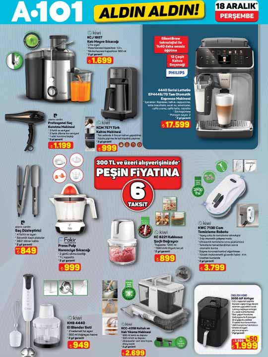 RAFLARDA A101 ALDIN ALDIN AKTÜEL ÜRÜNLER KATALOĞU BU HAFTA 18 ARALIK 2025 || A101 aktüel afişi yeni ürünleri neler A101 indirim broşürü ile cam temizleme robotu, Latte makinesi, katı meyve sıkacağı, piyano, 3lü beyaz cam ankastre seti satışta