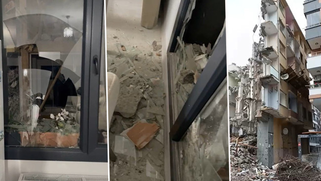Avcılar'da korkutan yıkım! Dökülen beton parçaları yanındaki binaya zarar verdi