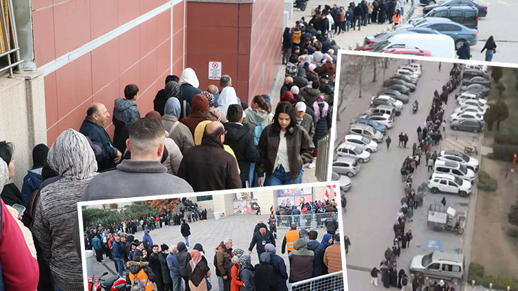 Gece yarısından itibaren kuyruğa girdiler! Hediyeyi duyan koşup geldi... Kalabalık dronla görüntülendi