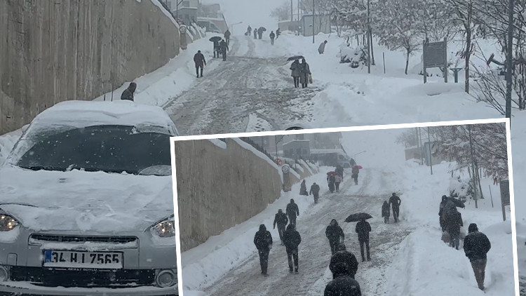 Yoğun kar ve tipi... Sürücüler araçlarını bırakıp evlerine yürüyerek gitti