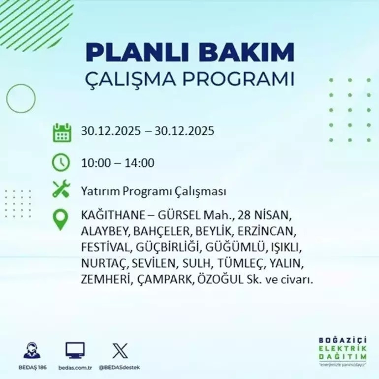 BEDAŞ ELEKTRİK KESİNTİSİ SORGULAMA || 30 Aralık 2025 İstanbul elektrik kesintisi olan ilçeler: Kağıthane’de elektrikler ne zaman gelecek