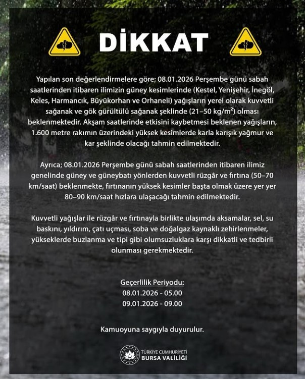 BURSA VALİLİĞİ UYARDI
