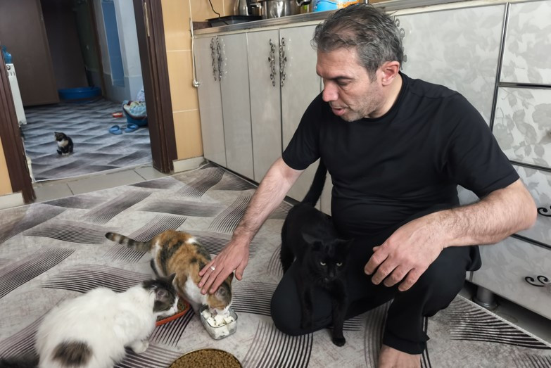 Dondurucu soğukta apartmandaki dairesini kedilere açtı